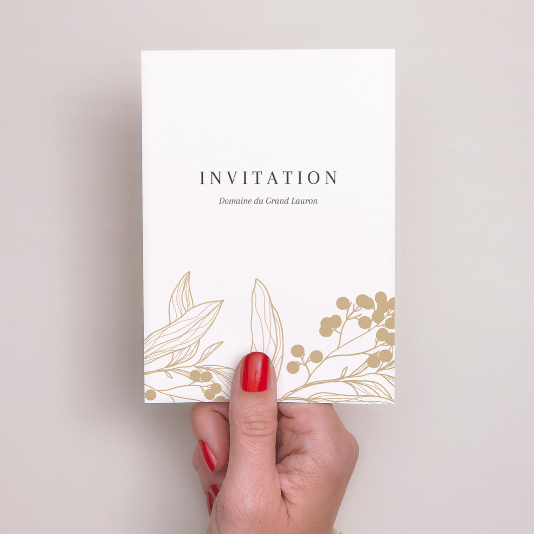 Invitations Mariage Portrait Motifs floraux dorés photo N° 2