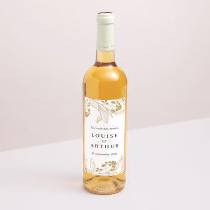 Etiquette bouteille Mariage Portrait Motifs floraux dorés photo N° 1