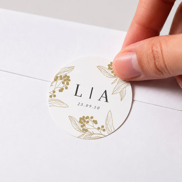 Sticker Mariage Rond Motifs floraux dorés photo