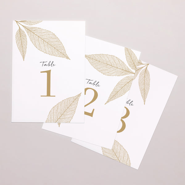 Marque table Mariage Rectangle Feuilles dorées photo