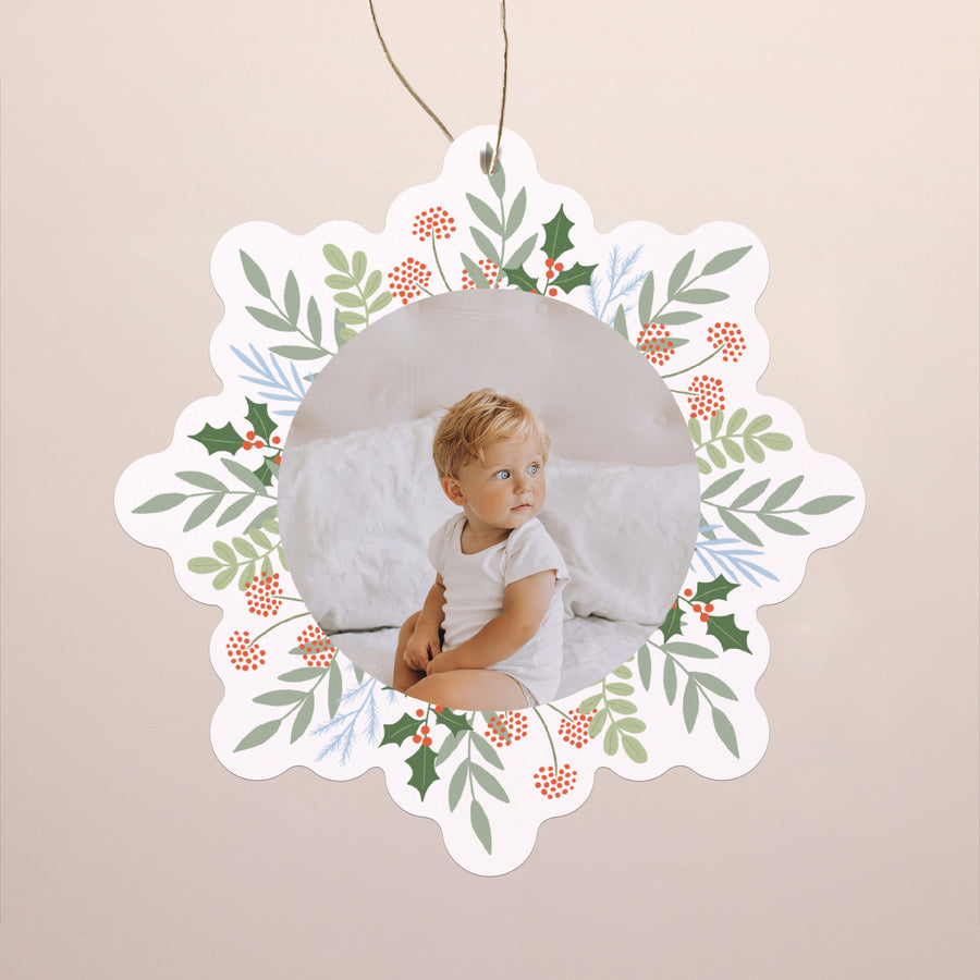 Carte de voeux Fin d'année Flocon à suspendre Des sourires pour Noël photo