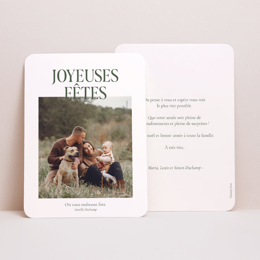 Carte de voeux Fin d'année Portrait, bords arrondis Fête photo et typo photo