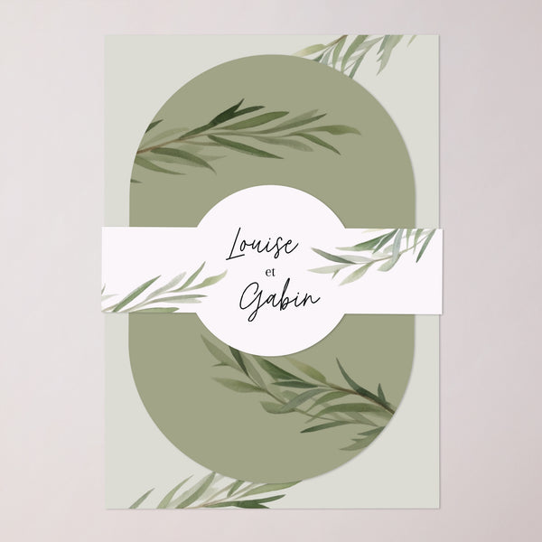 Faire-part Mariage bandeau, 2 cartes Feuilles d'Olivier photo