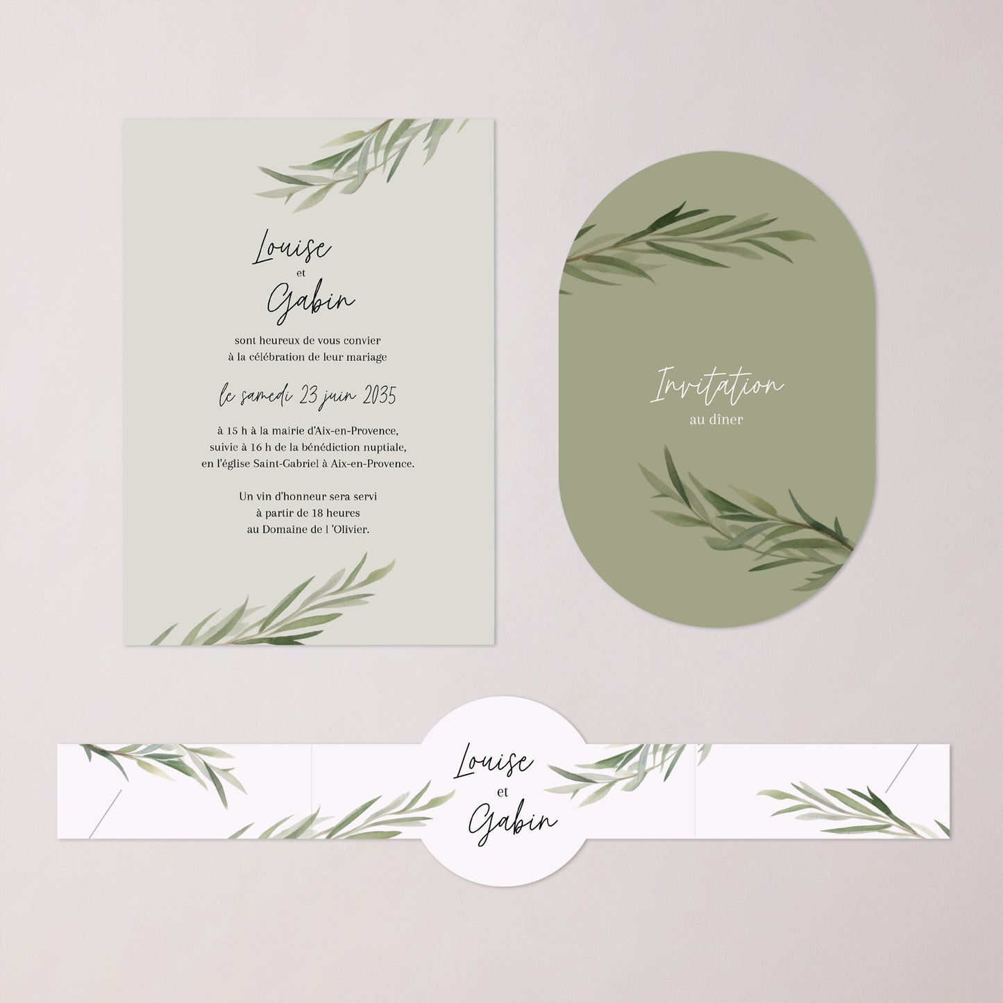 Faire-part Mariage bandeau, 2 cartes Feuilles d'olivier photo N° 3