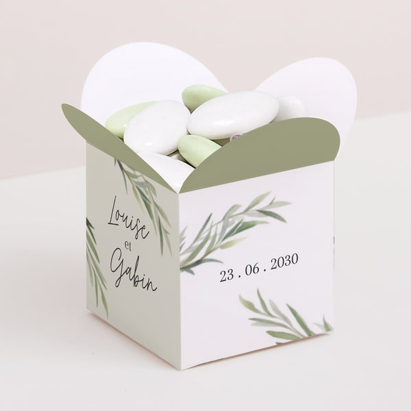 Boîte à dragées Mariage Ouverture papillon Feuilles d'Olivier photo