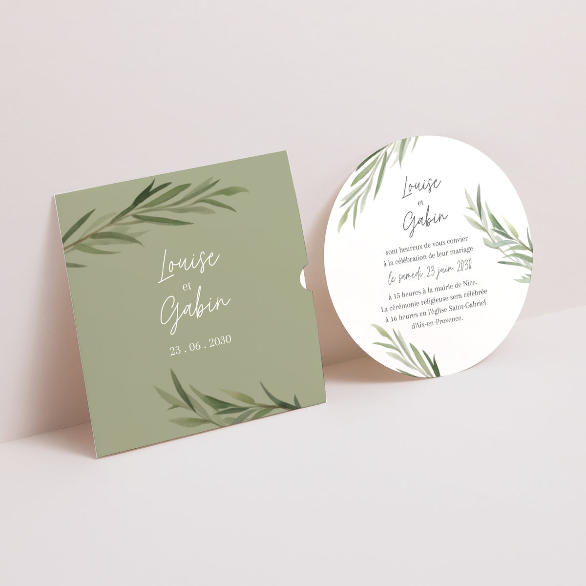 Faire-part Mariage Pochette disque Feuilles d'Olivier photo