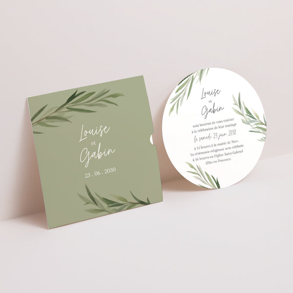 Faire-part Mariage Pochette disque Feuilles d'Olivier photo
