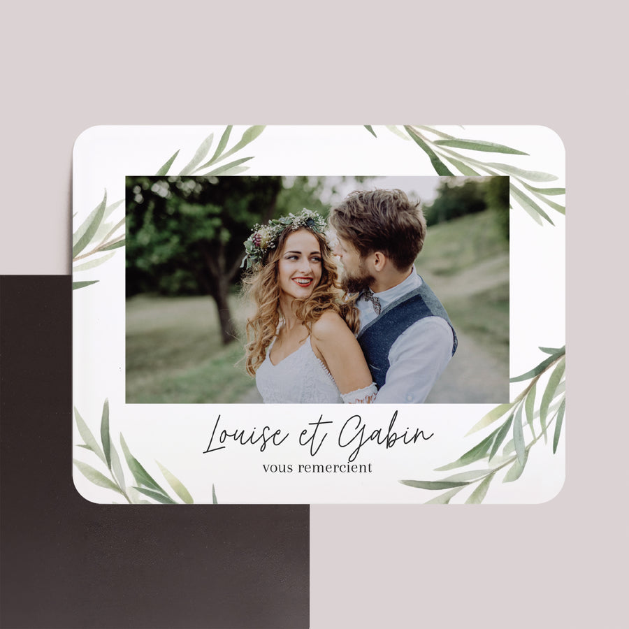 Remerciements Mariage Lot de 8, magnétique, paysage, rectangle coins arrondis Feuilles d'olivier photo