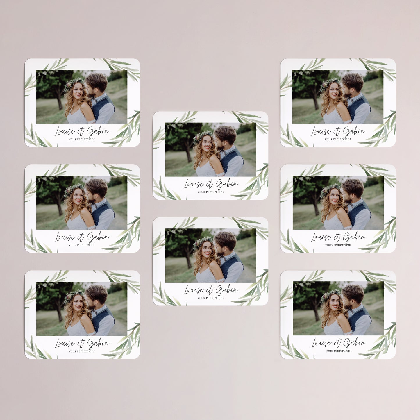 Remerciements Mariage Lot de 8, magnétique, paysage, rectangle coins arrondis Feuilles d'olivier photo N° 3