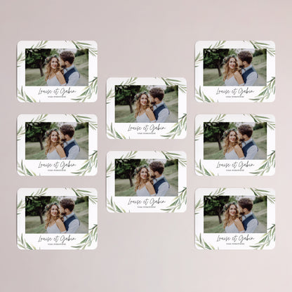 Remerciements Mariage Lot de 8, magnétique, paysage, rectangle coins arrondis Feuilles d'olivier photo N° 3