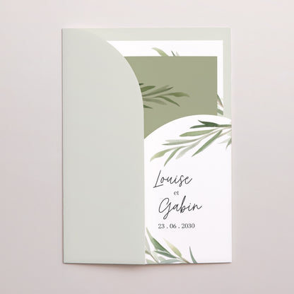 Faire-part Mariage Pochette 2 cartes Feuilles d'olivier photo N° 2