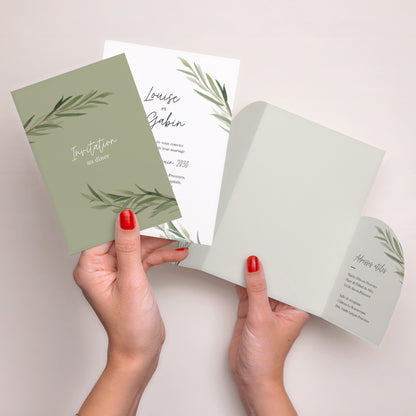 Faire-part Mariage Pochette 2 cartes Feuilles d'Olivier photo N° 4