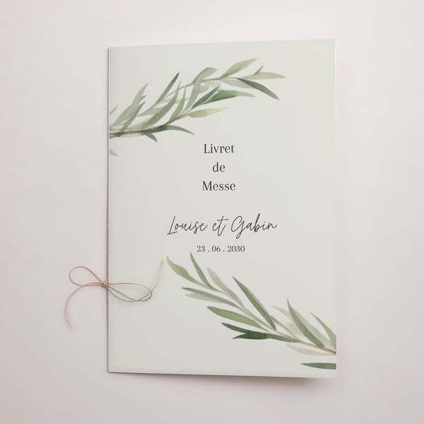 Livret de messe Mariage Double volet Feuilles d'Olivier photo