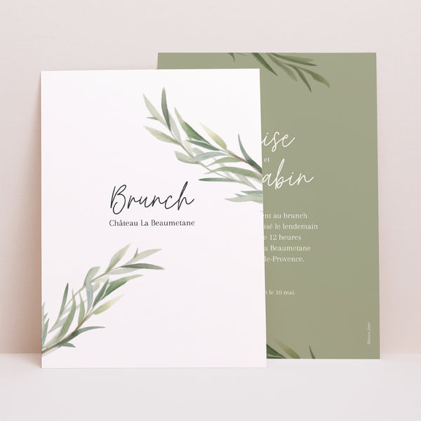 Invitations Mariage Portrait Feuilles d'Olivier photo
