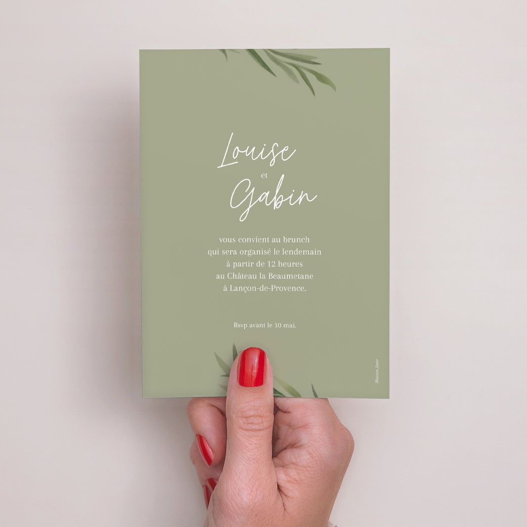 Invitations Mariage Portrait Feuilles d'olivier photo N° 3