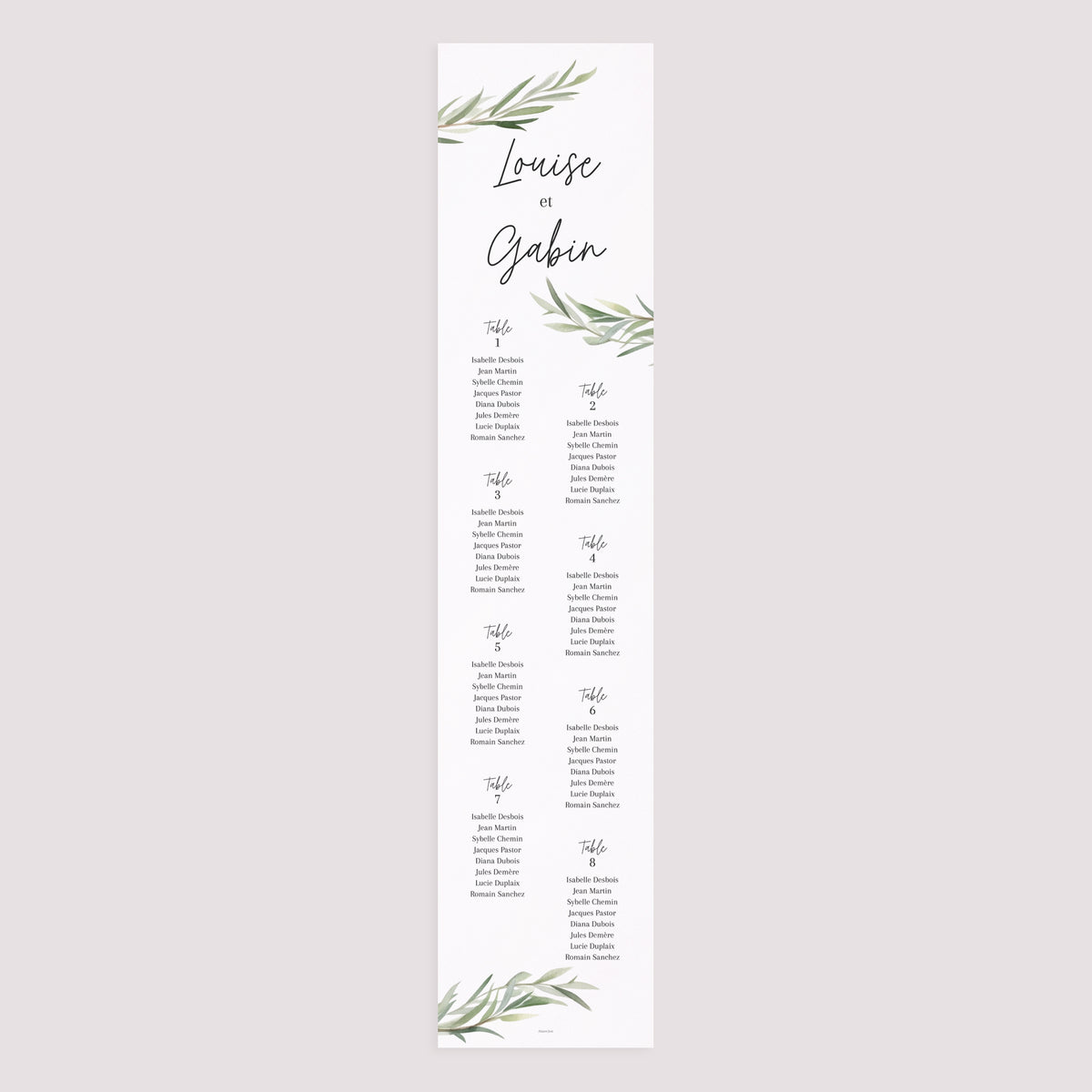 Plan de table Mariage Papier Feuilles d'Olivier photo N° 3