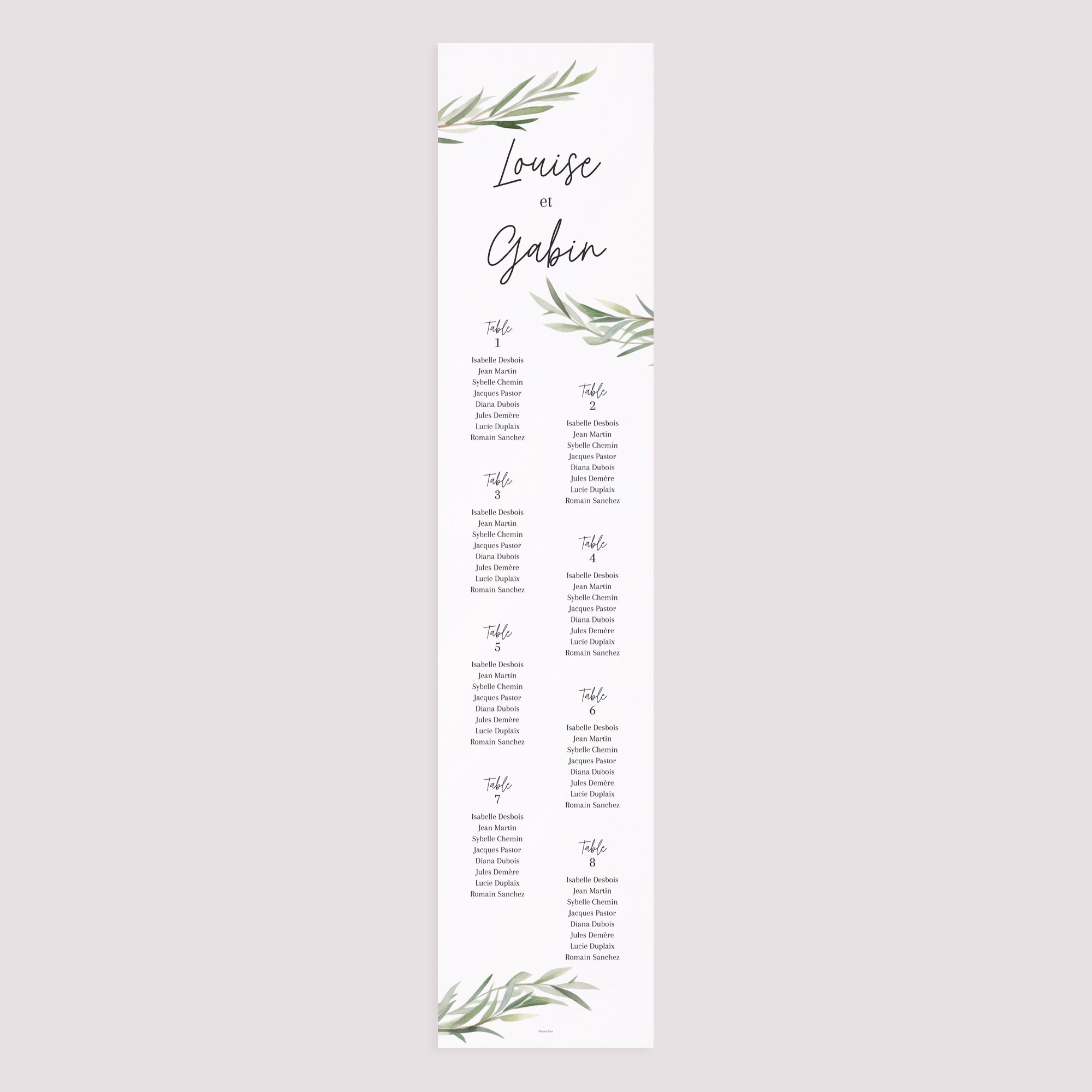 Plan de table Mariage Papier Feuilles d'Olivier photo N° 3