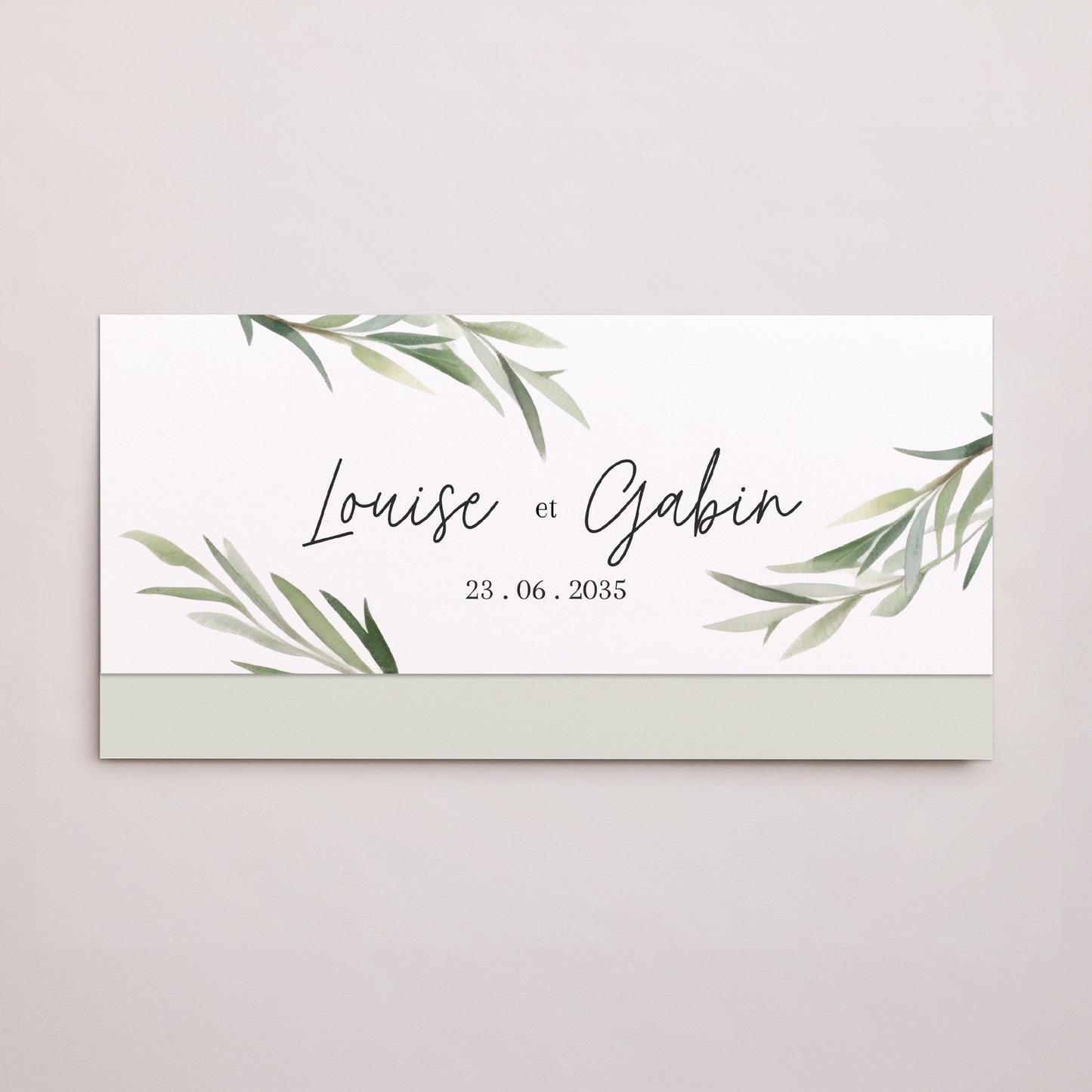 Faire-part Mariage pochette rectangle, 2 cartes Feuilles d'Olivier photo N° 1