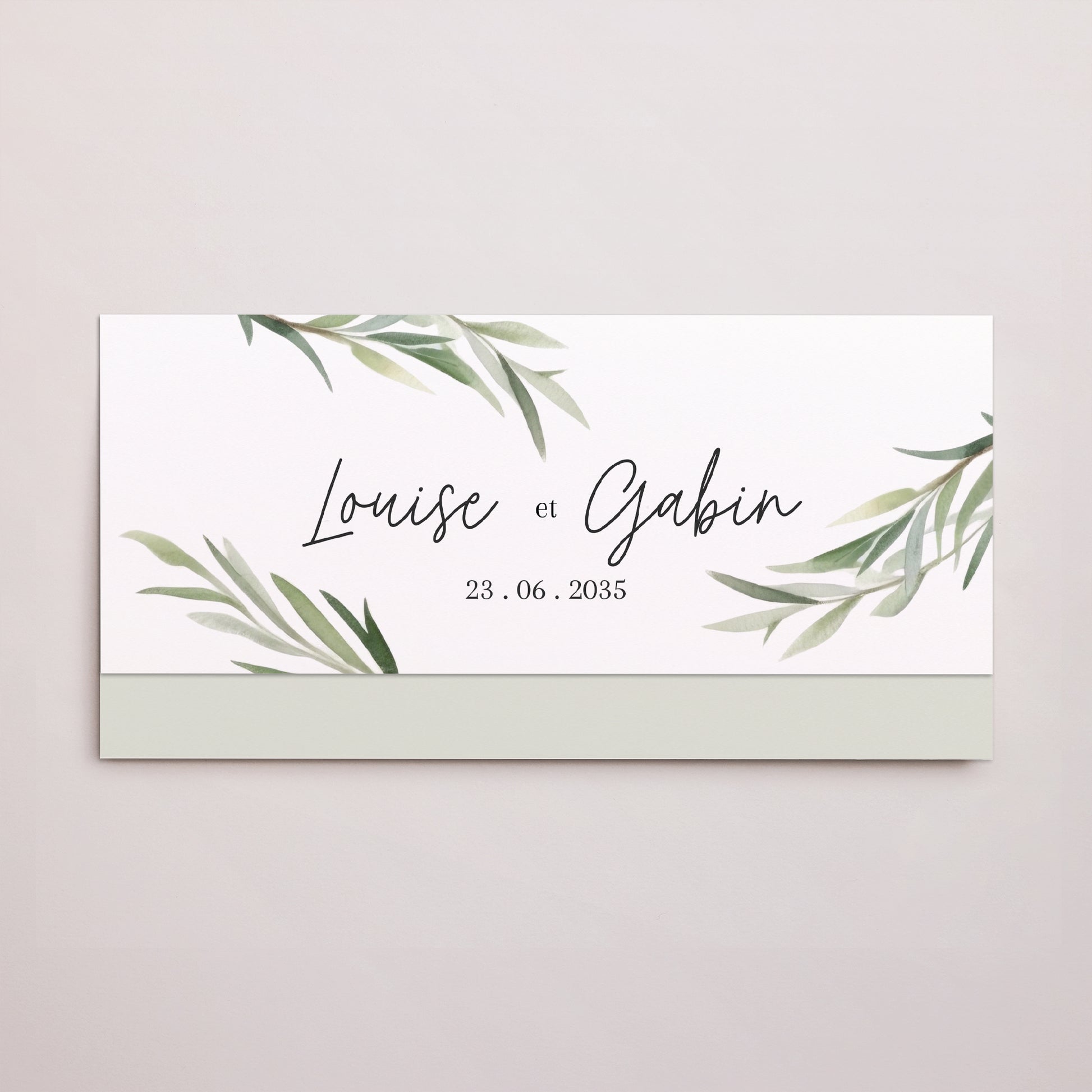 Faire-part Mariage pochette rectangle, 2 cartes Feuilles d'Olivier photo N° 1