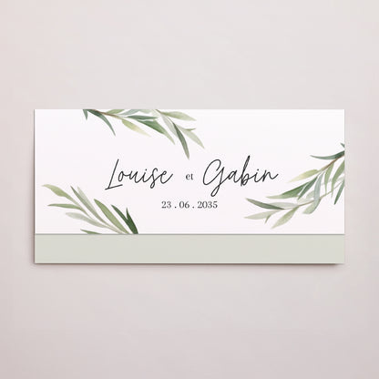 Faire-part Mariage pochette rectangle, 2 cartes Feuilles d'Olivier photo N° 1
