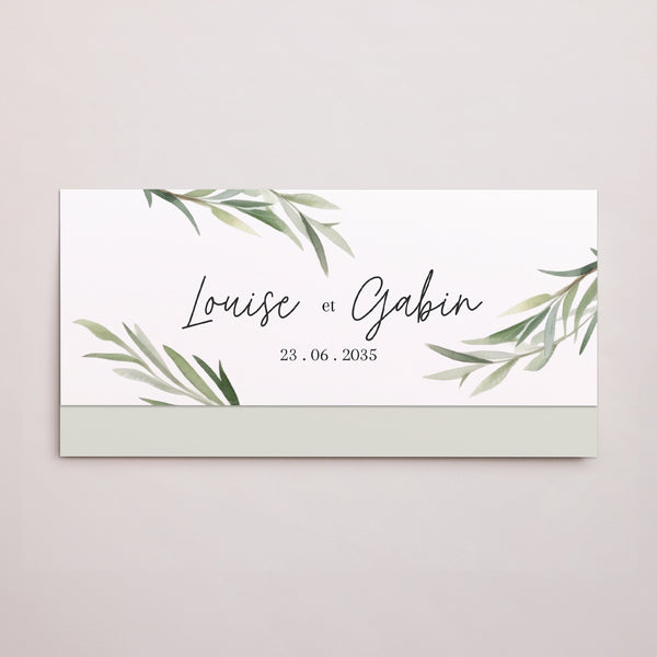 Faire-part Mariage pochette rectangle, 2 cartes Feuilles d'Olivier photo