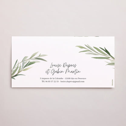 Faire-part Mariage pochette rectangle, 2 cartes Feuilles d'Olivier photo N° 4