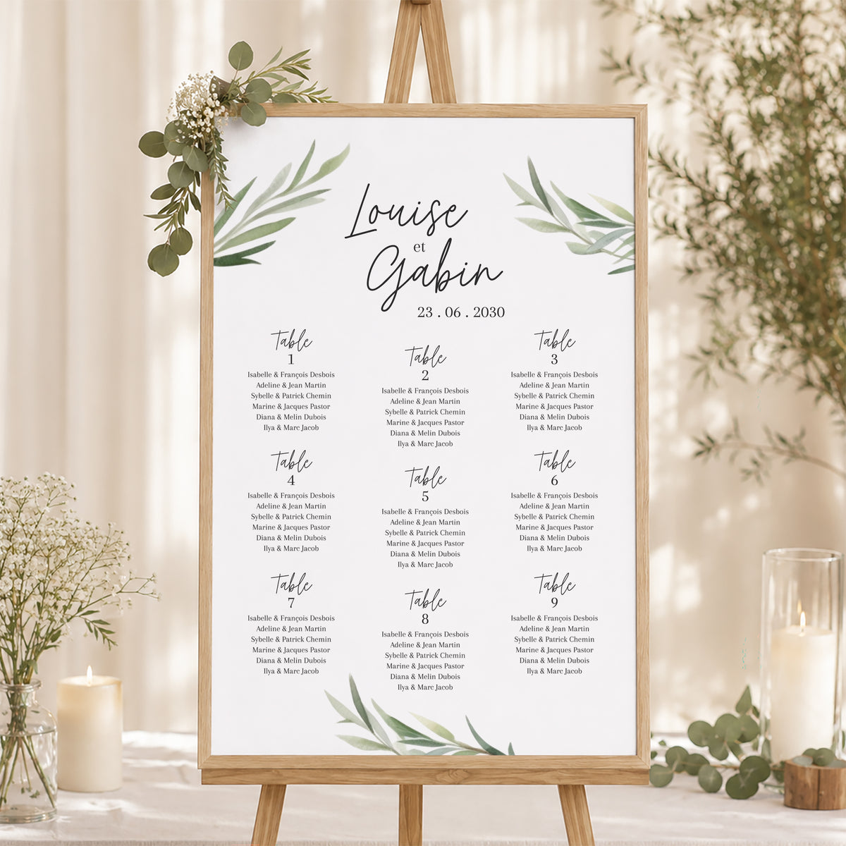 Plan de table Mariage Portrait 60 x 90 cm Feuilles d'Olivier photo N° 1