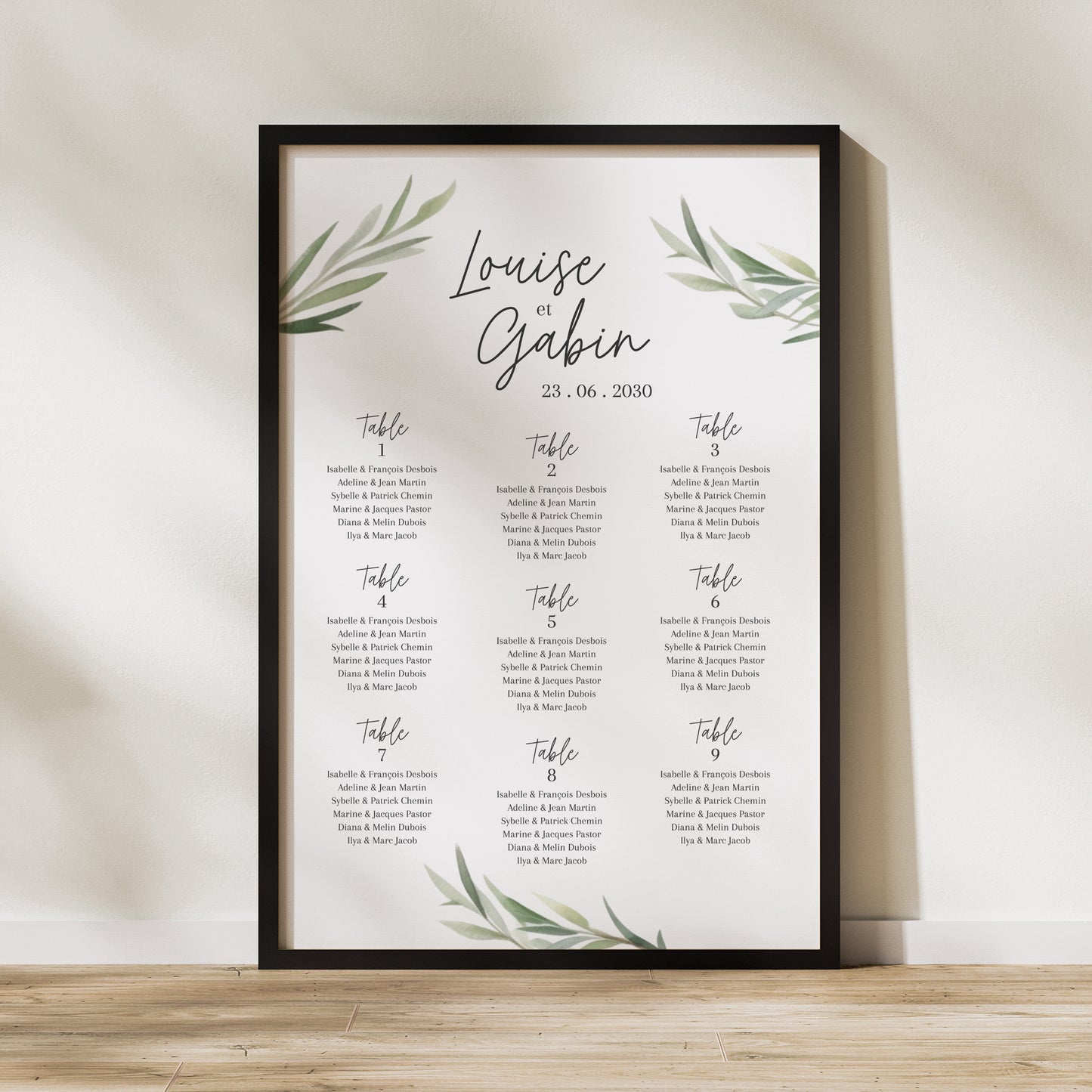 Plan de table Mariage Portrait Feuilles d'olivier photo N° 1