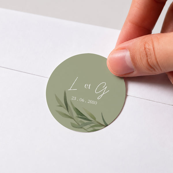 Sticker Mariage Rond Feuilles d'Olivier photo
