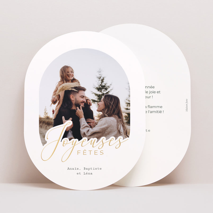 Carte de Noel Fin d'année Ovale Neige dorée photo