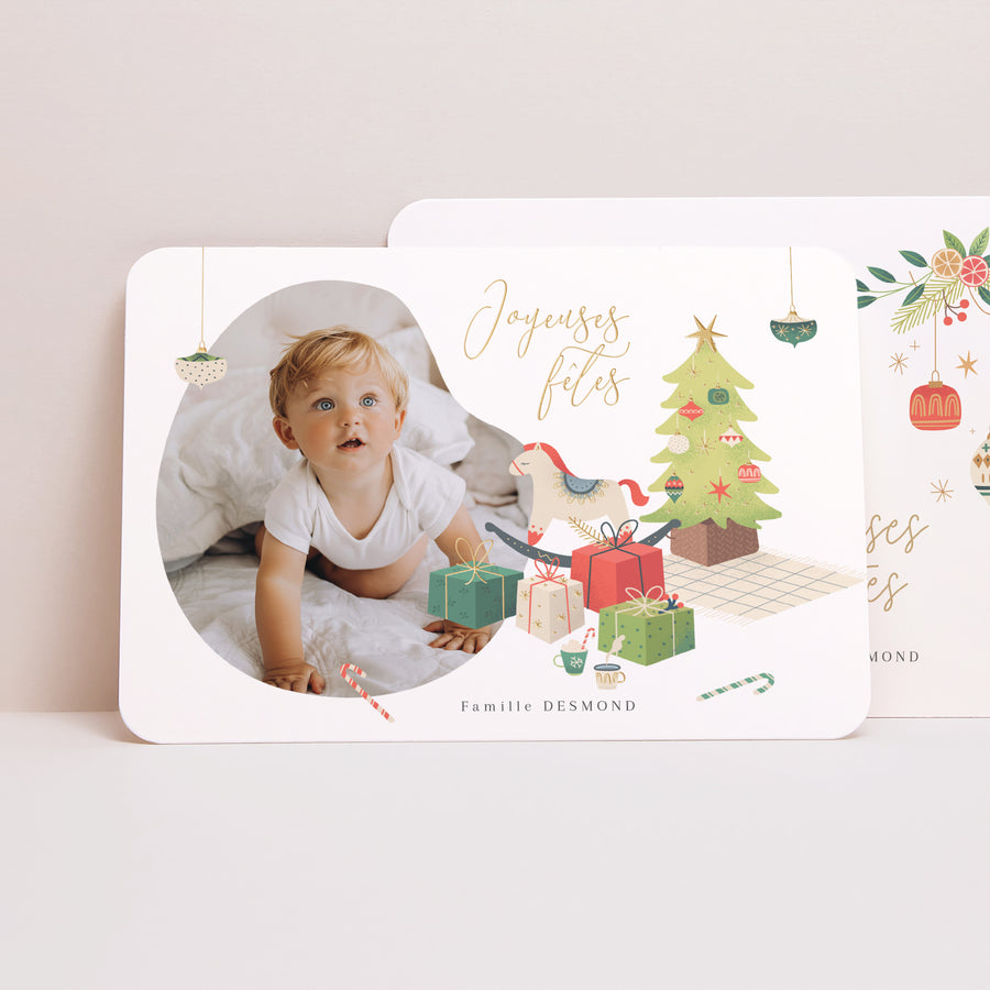 Carte de voeux Fin d'année Paysage, bords arrondis Un matin de noël photo