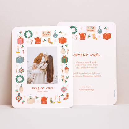 Carte de Noel Fin d'année Portrait, bords arrondis Famille en fête photo N° 1