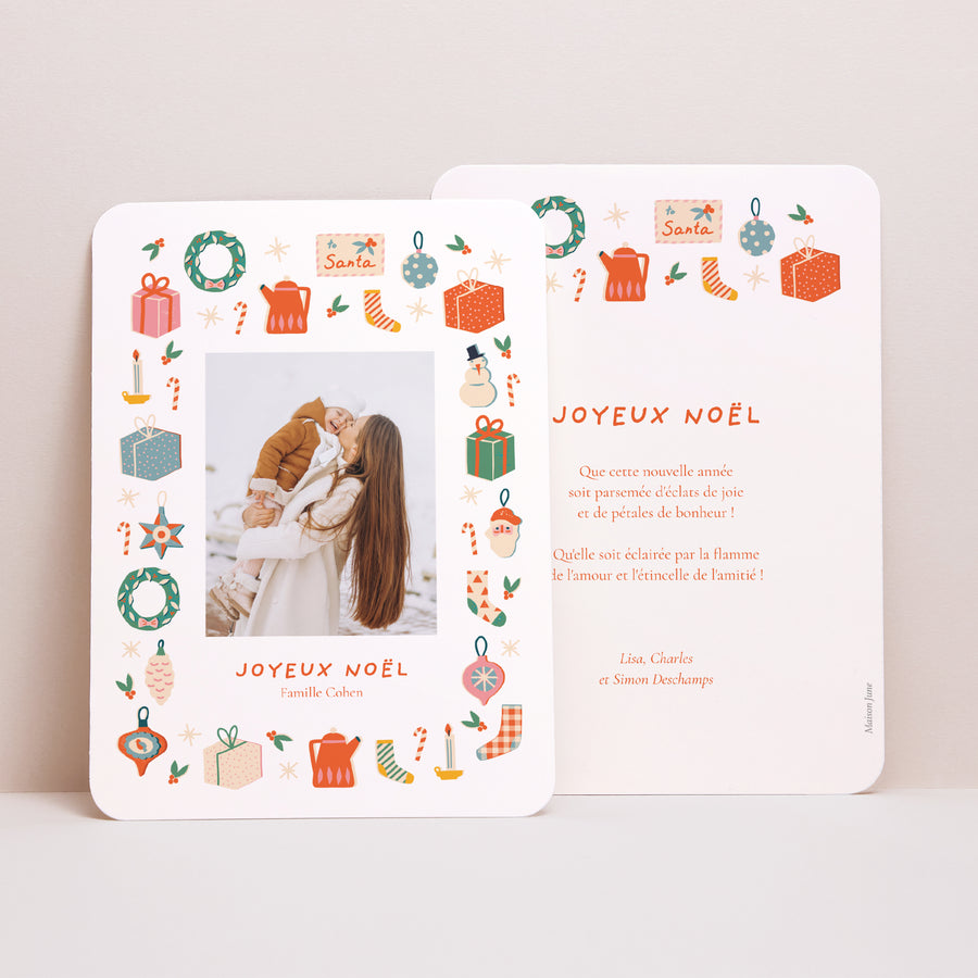 Carte de Noel Fin d'année Portrait, bords arrondis Famille en fête photo
