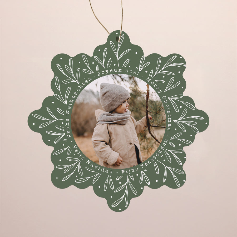 Carte de Noel Fin d'année Flocon à suspendre Flocon vert photo