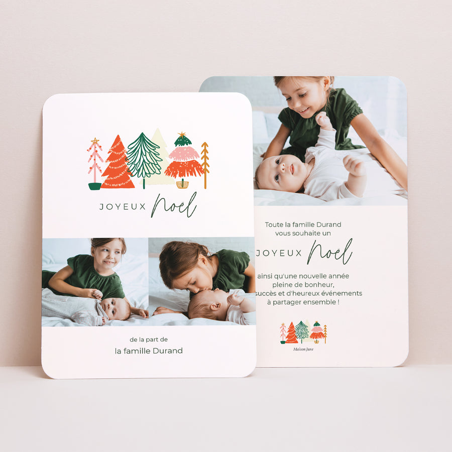 Carte de voeux Fin d'année Portrait, bords arrondis Christmas Trees photo