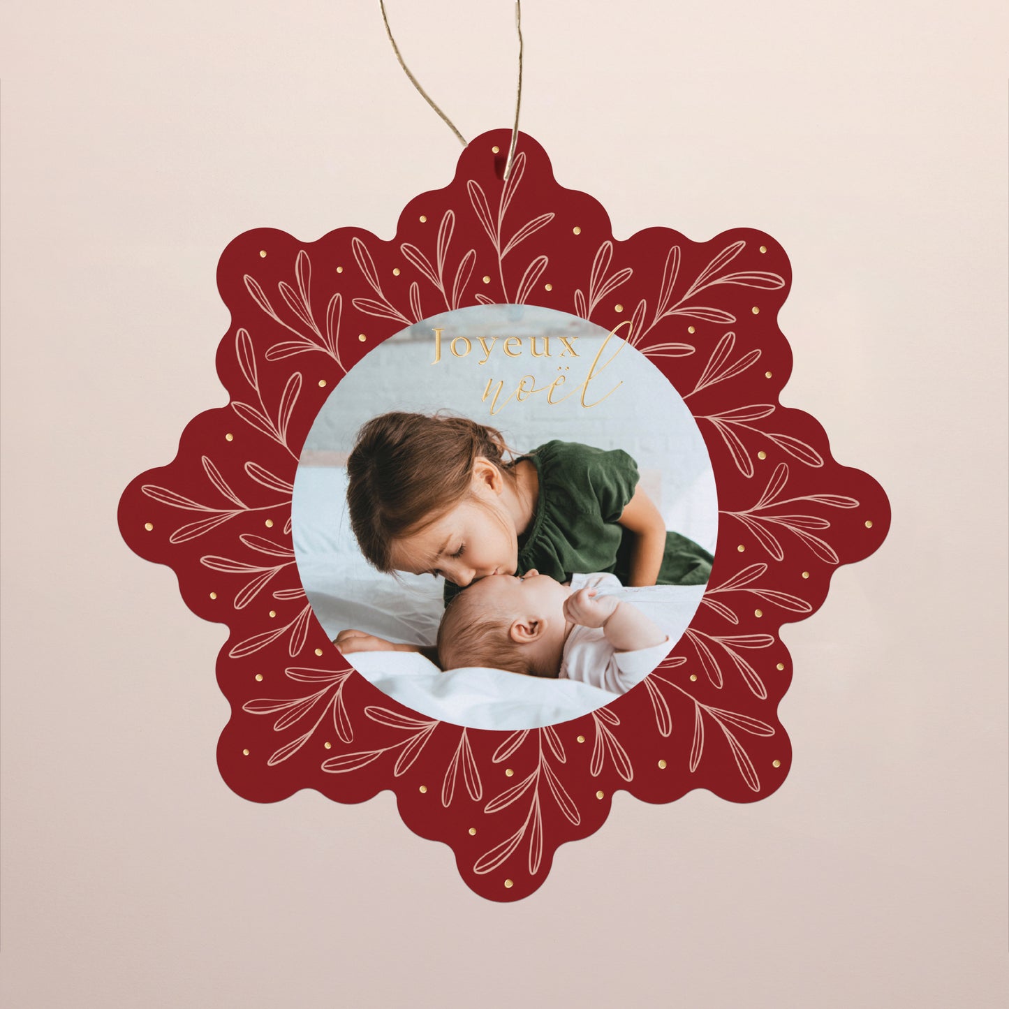 Carte de Noel Fin d'année Flocon à suspendre Flocon bordeaux et Or photo N° 1