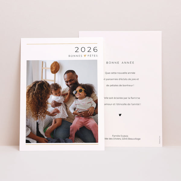 Carte de voeux Fin d'année Portrait Ligne du Coeur dorée photo