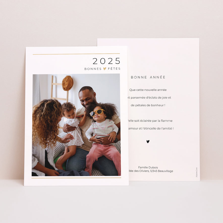 Carte de voeux Fin d'année Portrait Ligne du Coeur dorée photo