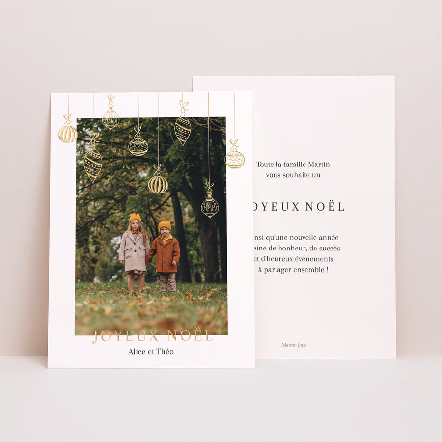 Carte de Noel Fin d'année Portrait Guirlandes dorées photo