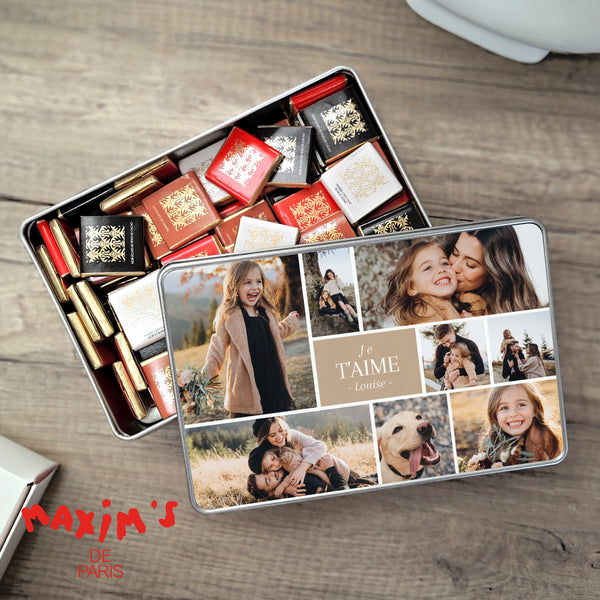 Boite métallique rectangle, garnie de chocolats Multiphotos kraft photo