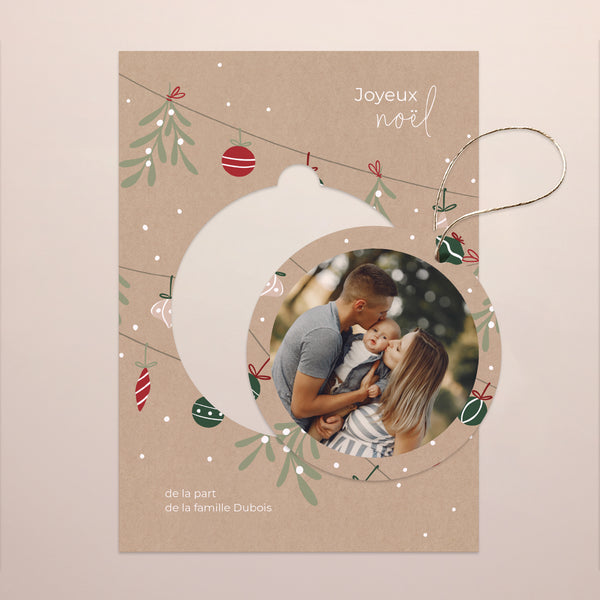 Carte de Noel Fin d'année Détachable Guirlande kraft photo