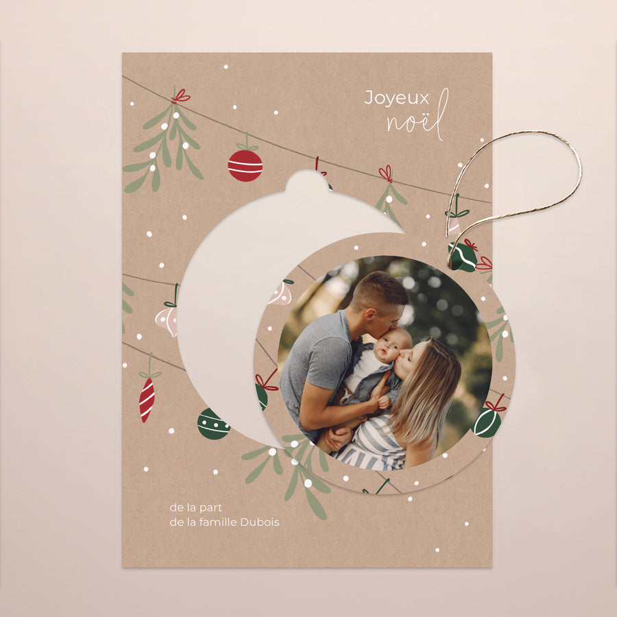 Carte de Noel Fin d'année Détachable Guirlande kraft photo