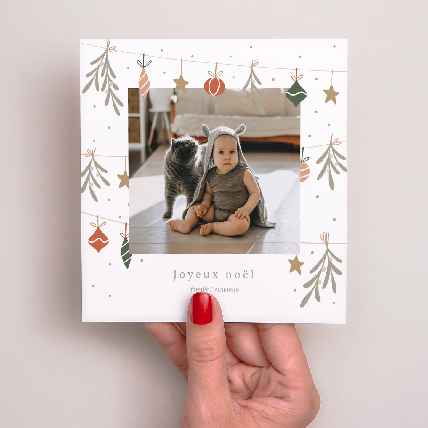 Carte de Noel Fin d'année Carré Guirlandes photo N° 2