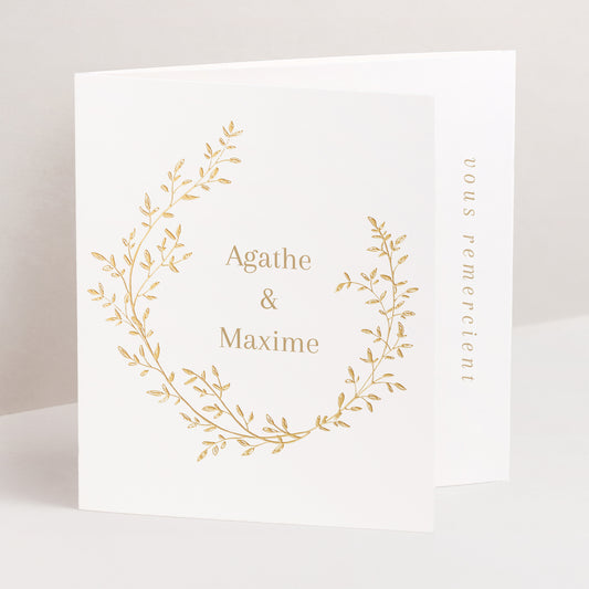 Remerciements Mariage Triptyque asymétrique couronne florale dorée photo