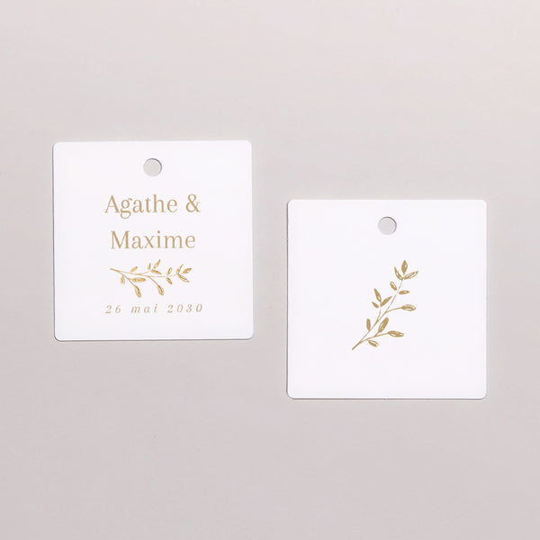 Etiquette perforée Mariage Carrée Couronne florale dorée photo