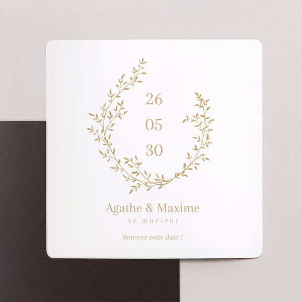 Save the date Mariage Lot de 9, magnétique Couronne florale dorée photo