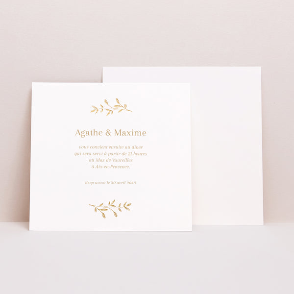 Invitations Mariage Carré Couronne florale dorée photo
