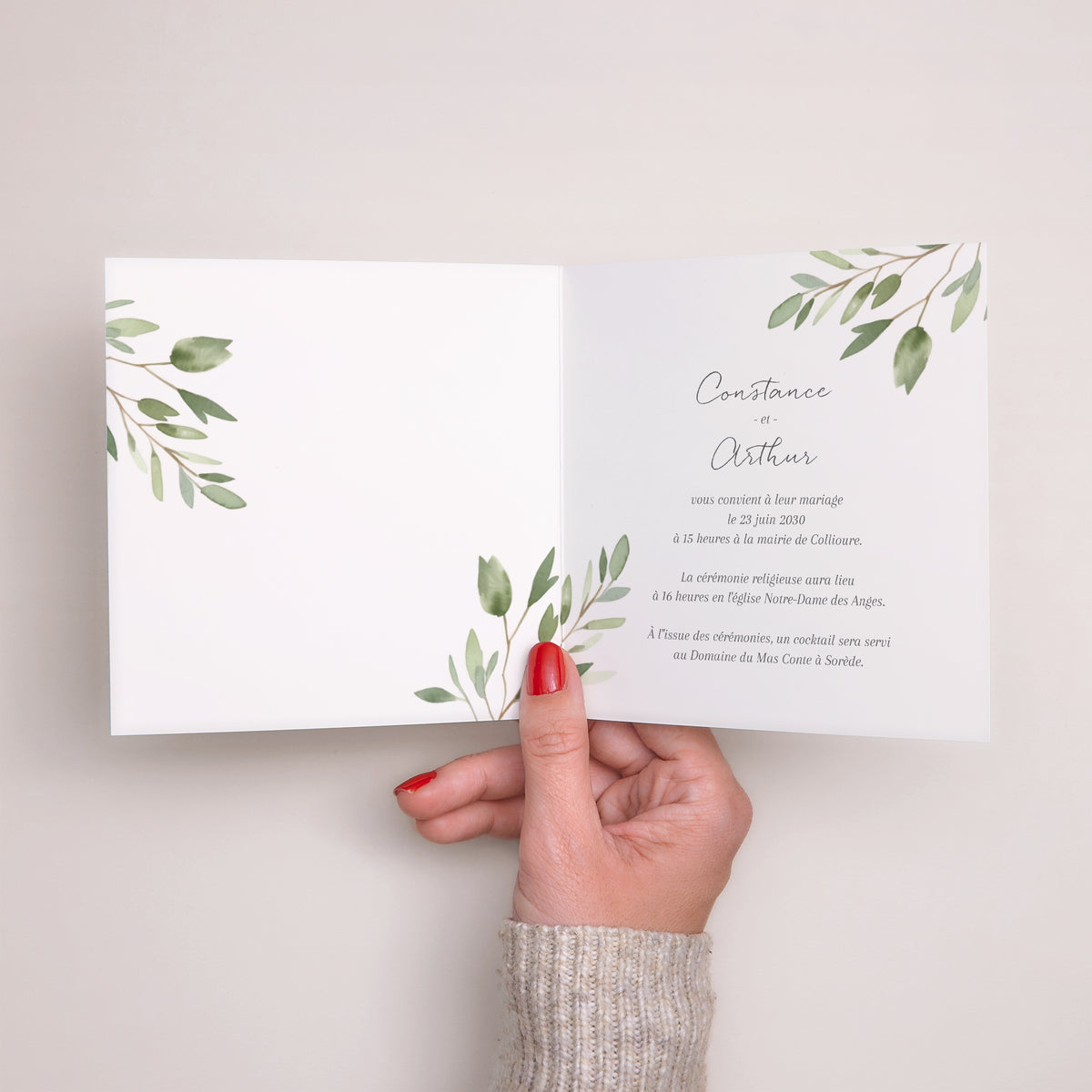 Faire-part Mariage Carré double volet Feuillage II photo N° 2