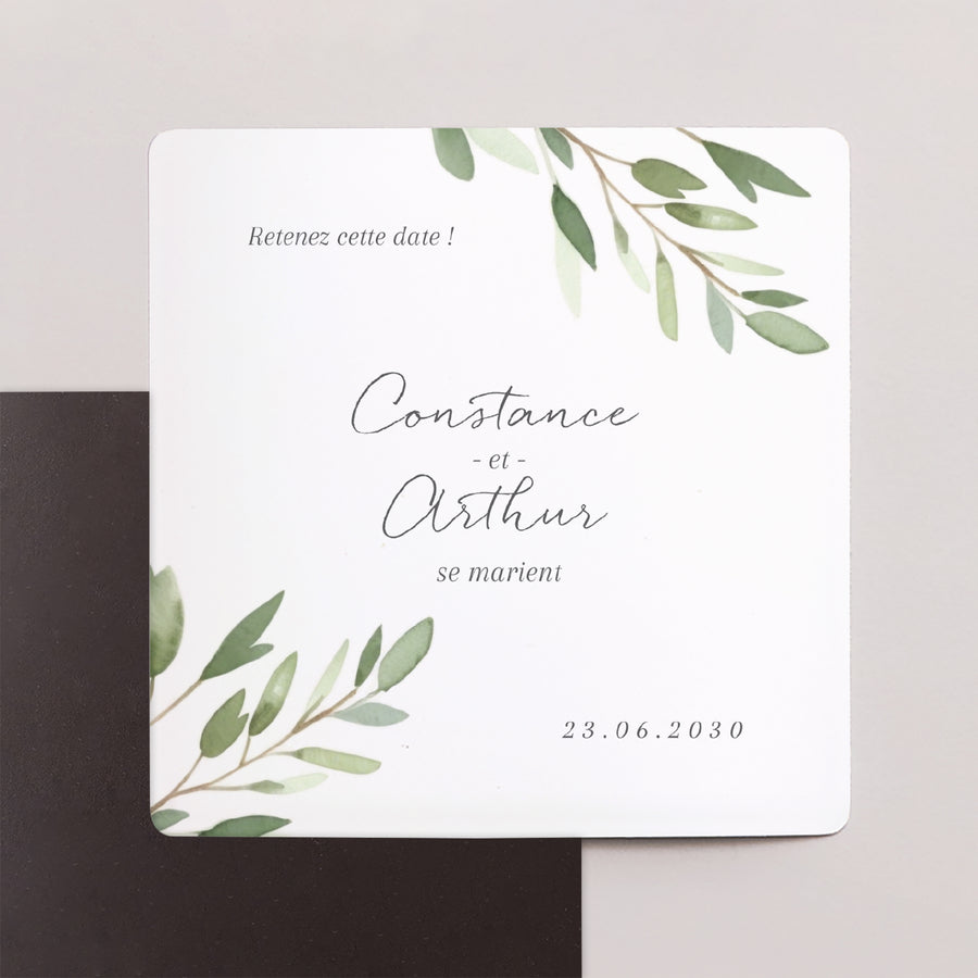 Save the date Mariage Lot de 9, magnétique feuillage photo
