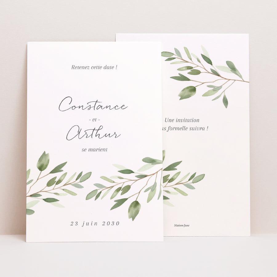 Save the date Mariage Portrait feuillage photo